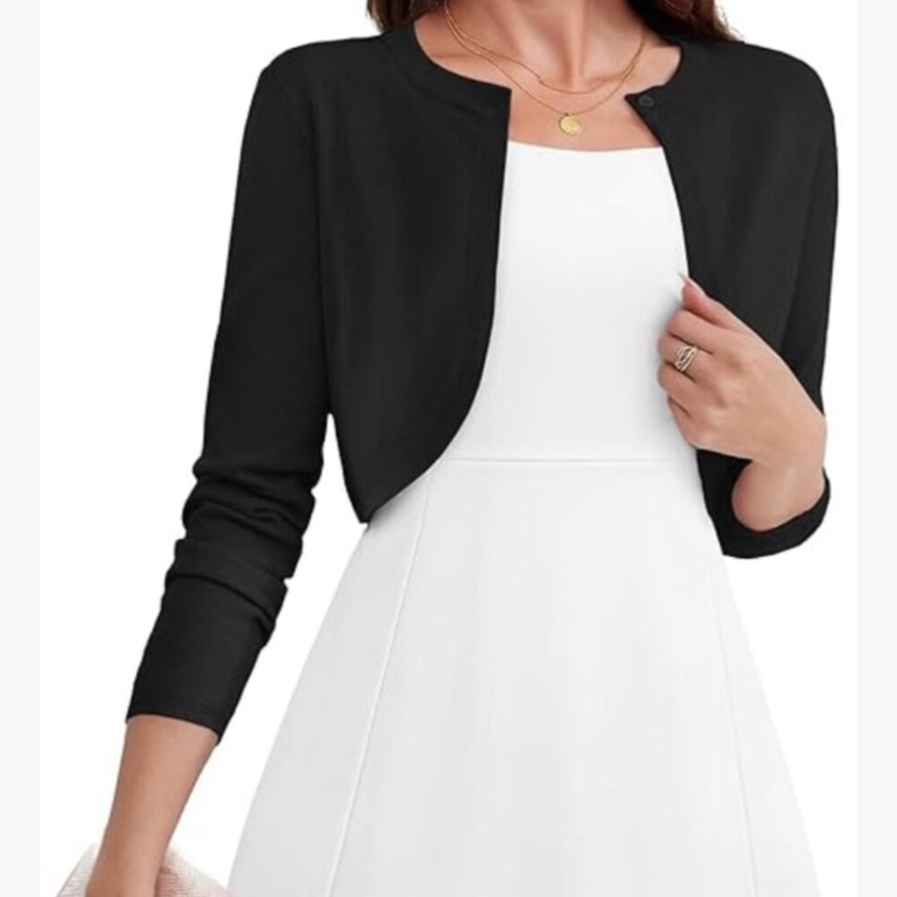 Long Sleeve Lightweight Cropped Open Front Cardigan Shrug for Dresses